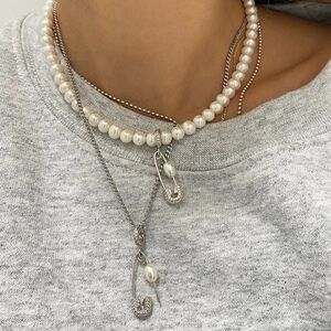 FRESHWATER PEARL CHOKER & CHAIN COMBO IN SILVER